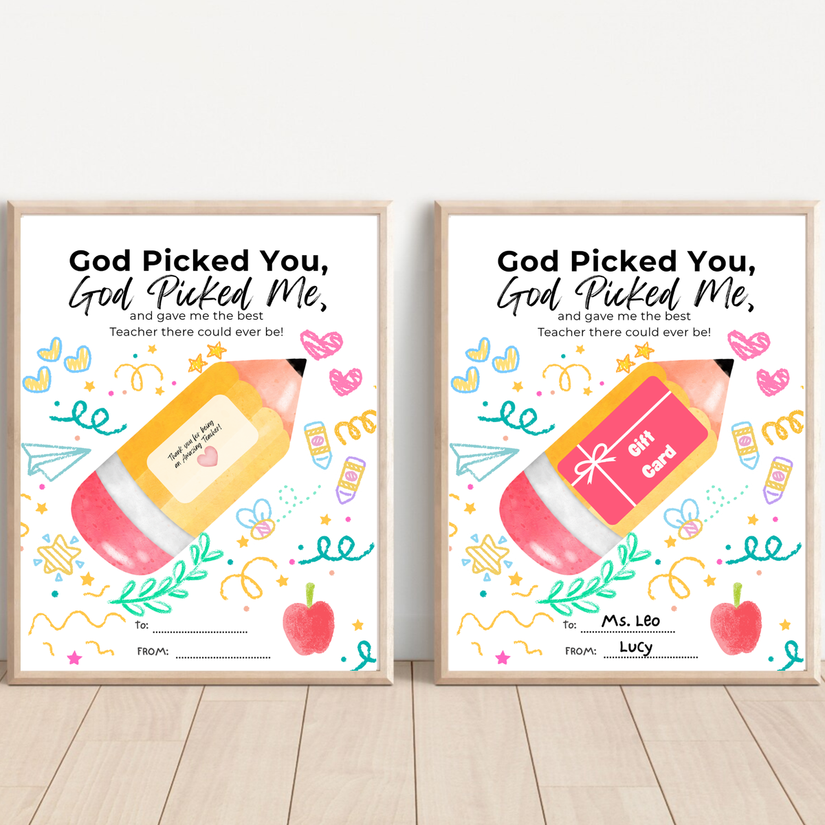 Christian Teacher Appreciation Gift Card Holder Printable, God Picked You God Picked Me Teacher Gift, End of School Teacher Thank You Card, Instant Download
