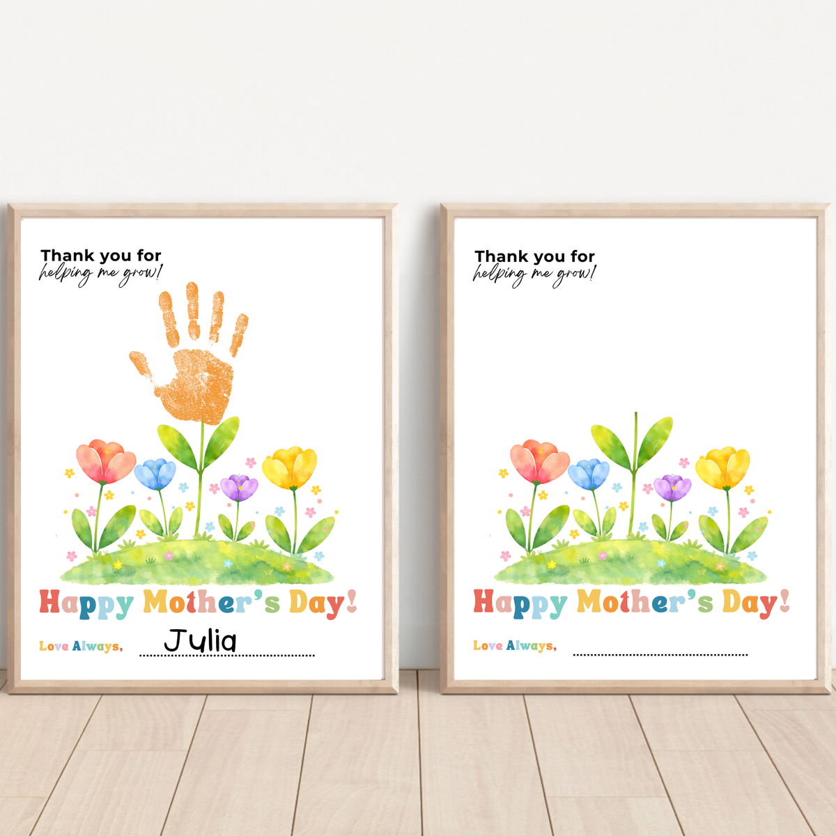 Mother’s Day Handprint Flower Craft Printable | Thank You for Helping Me Grow Keepsake | Preschool DIY Mom Gift | Floral Mother’s Day PDF