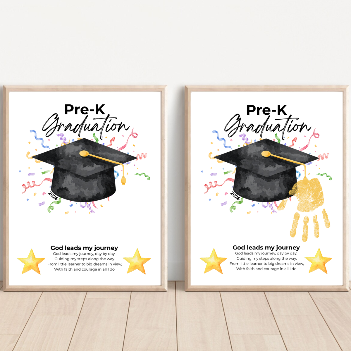 Christian Pre-K Graduation Handprint Craft Printable | Graduation Keepsake | God Leads My Journey Preschool Graduation Art | End of Year DIY PDF