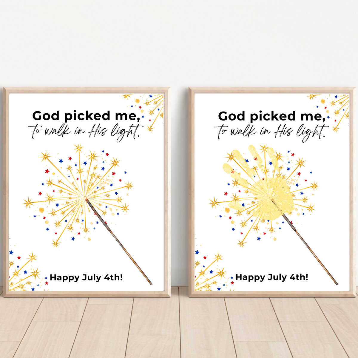 God Picked Me to Walk in His Light Handprint Craft Printable | Christian 4th of July Keepsake | Faith-Based Independence Day Activity