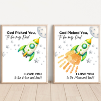 God Picked You to Be My Dad Rocket Handprint Craft Printable, Father’s Day Space Keepsake Gift from Kids