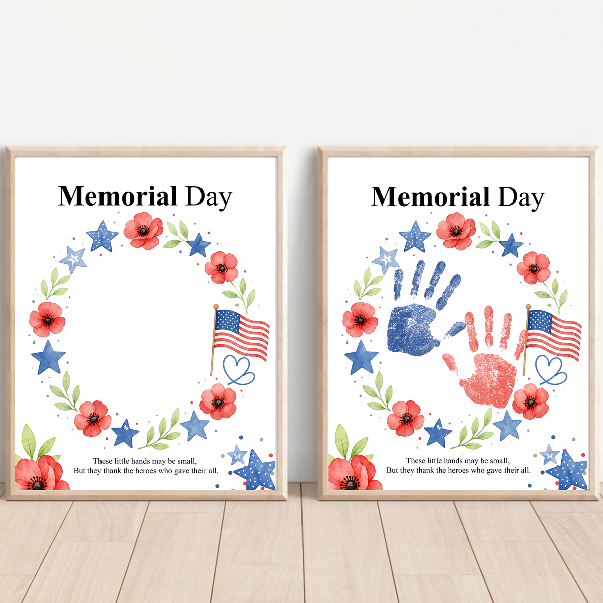 Memorial Day Handprint Wreath Craft Printable | Patriotic Keepsake Art for Kids | Red White Blue Handprint Activity | Preschool Classroom PDF