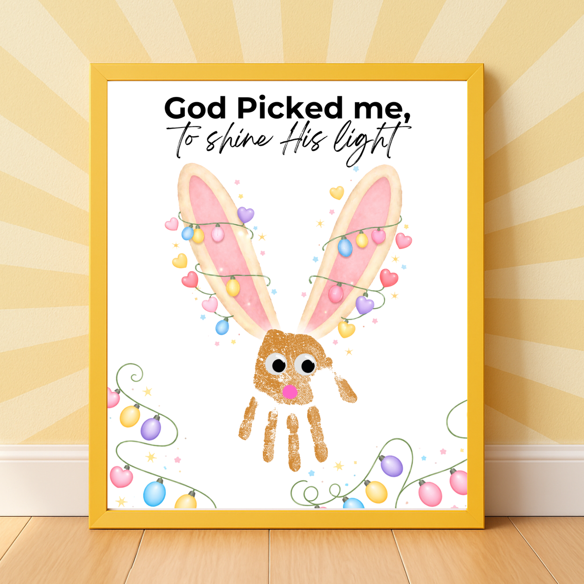 Christian Easter Handprint Craft Printable | “God Picked Me to Shine His Light” Bunny Keepsake | Faith-Based Kids Art Activity PDF