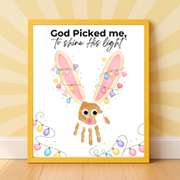 Christian Easter Handprint Craft Printable | “God Picked Me to Shine His Light” Bunny Keepsake | Faith-Based Kids Art Activity PDF