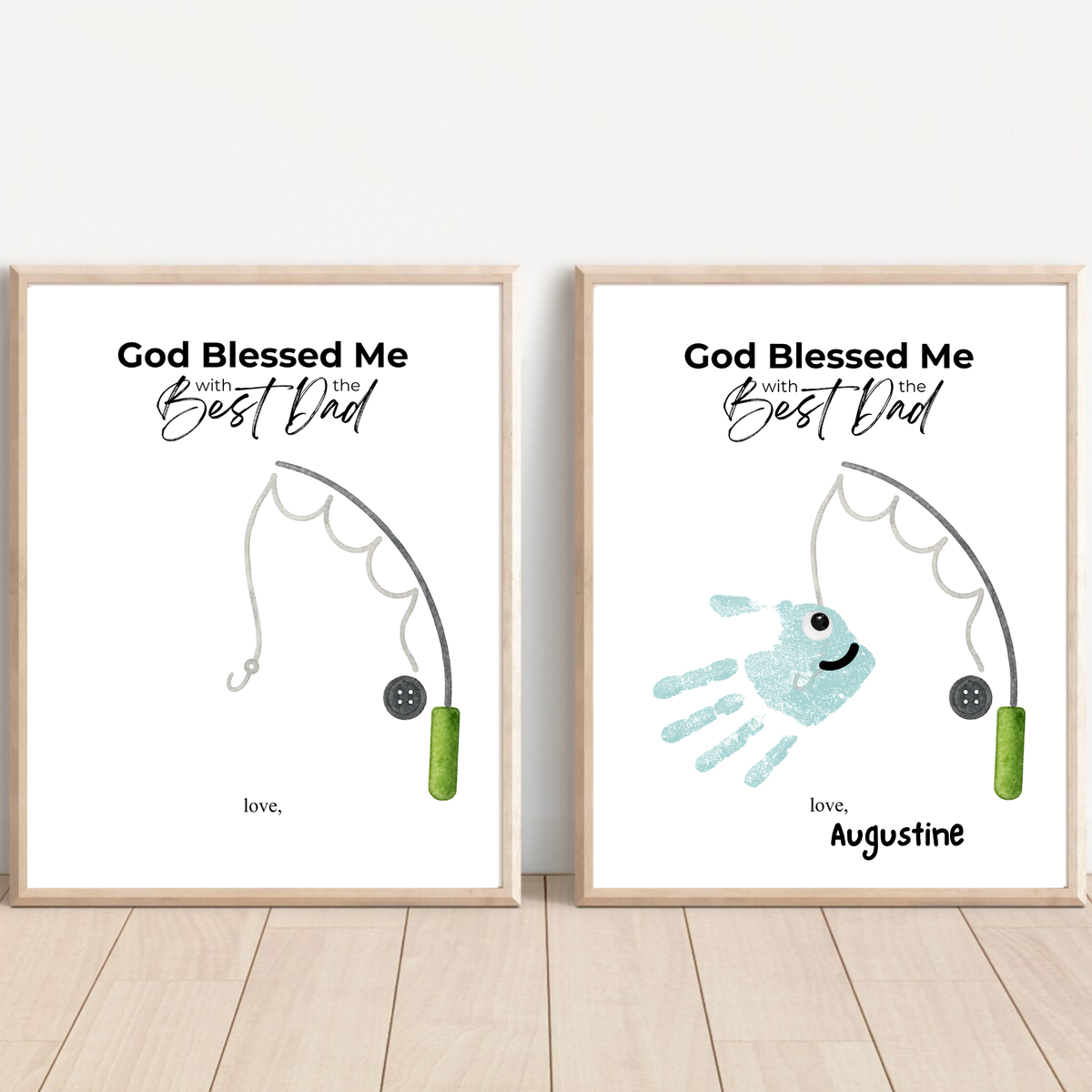 Christian Father’s Day Handprint Craft | God Blessed Me with the Best Dad Printable | Dad Birthday Gift from Kids | Fishing Keepsake DIY