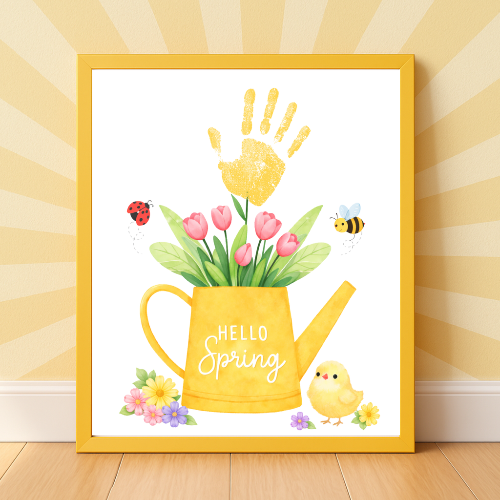 Spring Handprint Craft Printable | “Hello Spring” Watering Can Flower ...