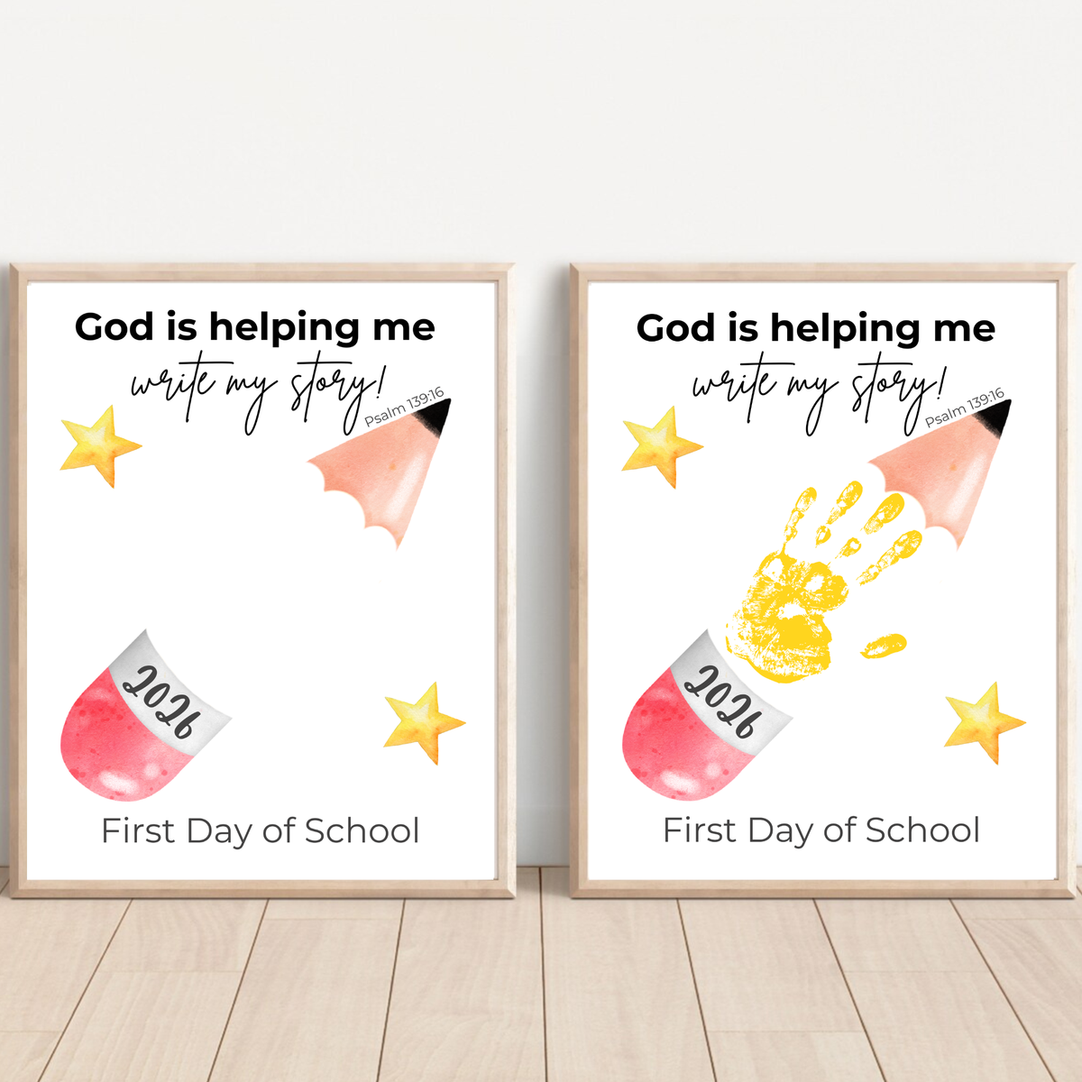 Christian First Day of School Handprint Craft Printable | God is Helping Me Write My Story | Psalm 139:16 Keepsake | Back to School PDF