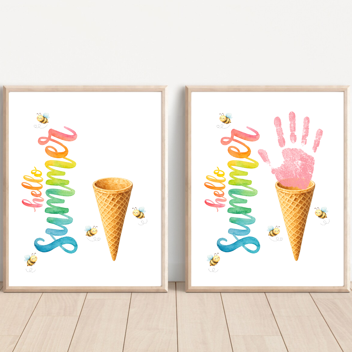 Hello Summer Ice Cream Cone Handprint Craft Printable | Summer Keepsake Activity for Kids | Preschool, Daycare & Kindergarten Summer Art