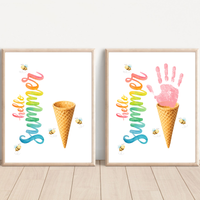 Hello Summer Ice Cream Cone Handprint Craft Printable | Summer Keepsake Activity for Kids | Preschool, Daycare & Kindergarten Summer Art