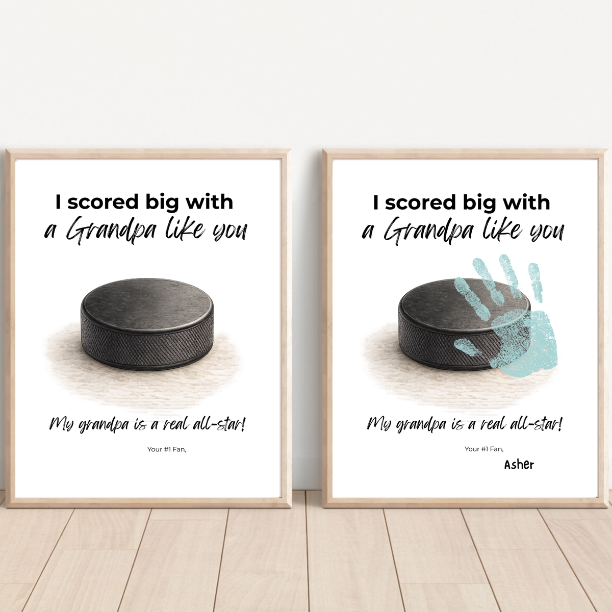 Hockey Handprint Craft for Grandpa, I Scored Big with a Grandpa Like You Printable, Father’s Day Grandpa Gift from Kids