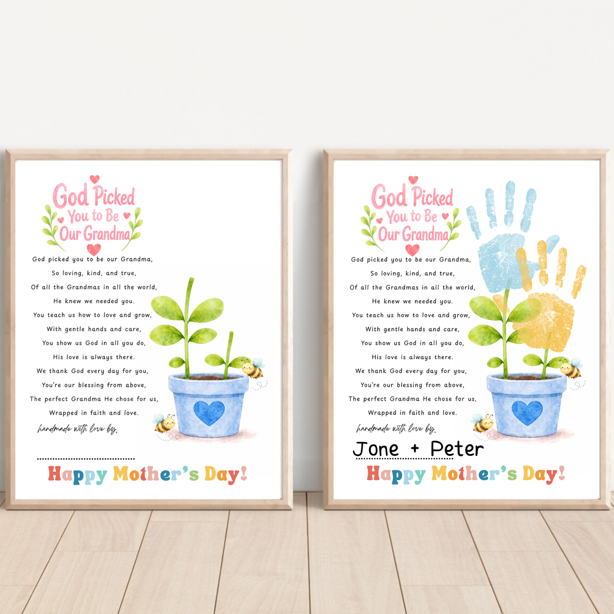 God Picked You to Be Our Grandma Handprint Craft Printable | Christian Mother’s Day Gift for Grandma | Flower Keepsake from Grandkids | Faith Based Grandma Gift