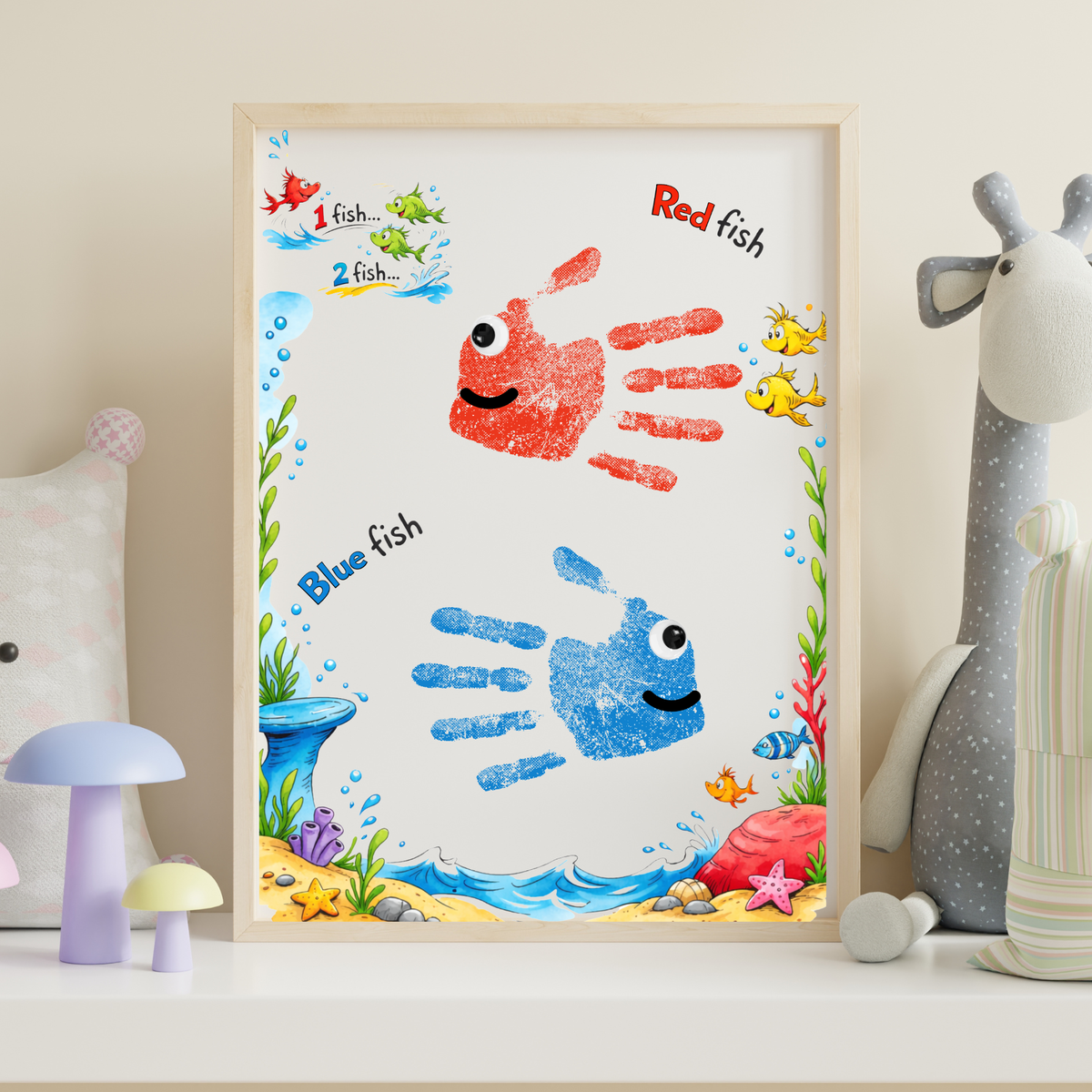 Red Fish Blue Fish Handprint Craft Printable | Kids Literacy Art Activity | Color Learning Classroom Keepsake PDF