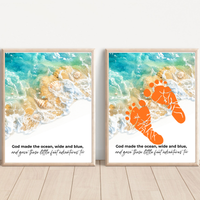 God Made the Ocean, Wide and Blue Footprint Craft Printable | Christian Beach Keepsake | Summer Footprint Art for Kids