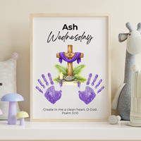 Ash Wednesday Handprint Craft Printable | Christian Lent Keepsake Art | Psalm 51:10 Faith-Based Kids Activity PDF
