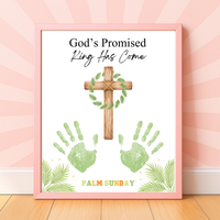 Palm Sunday Handprint Cross Craft Printable | “God’s Promised King Has Come” Christian Kids Activity | Easter Faith Keepsake PDF