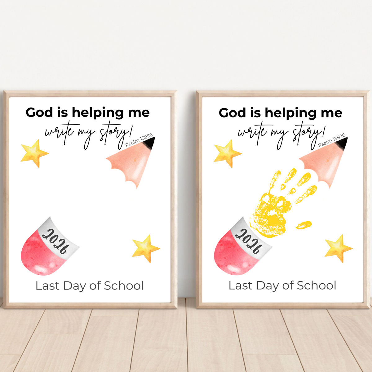Christian Last Day of School Handprint Craft Printable | God is Helping Me Write My Story | Psalm 139:16 Keepsake | End of Year PDF