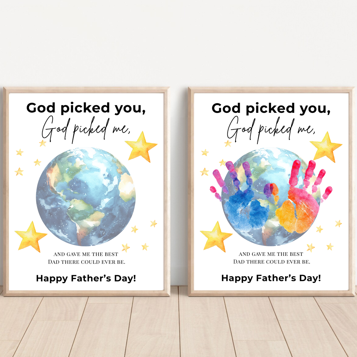 Christian Father’s Day Globe Handprint Craft Printable | God Picked You Dad Keepsake | Kids Handprint Art Gift | Preschool DIY PDF