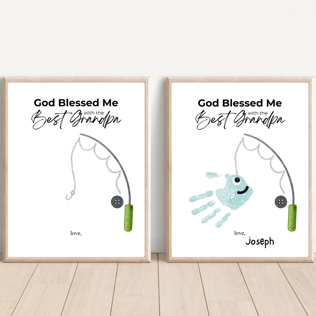 Christian Grandpa Handprint Craft Printable | God Blessed Me with the Best Grandpa Gift | Father’s Day or Birthday Keepsake | Fishing DIY