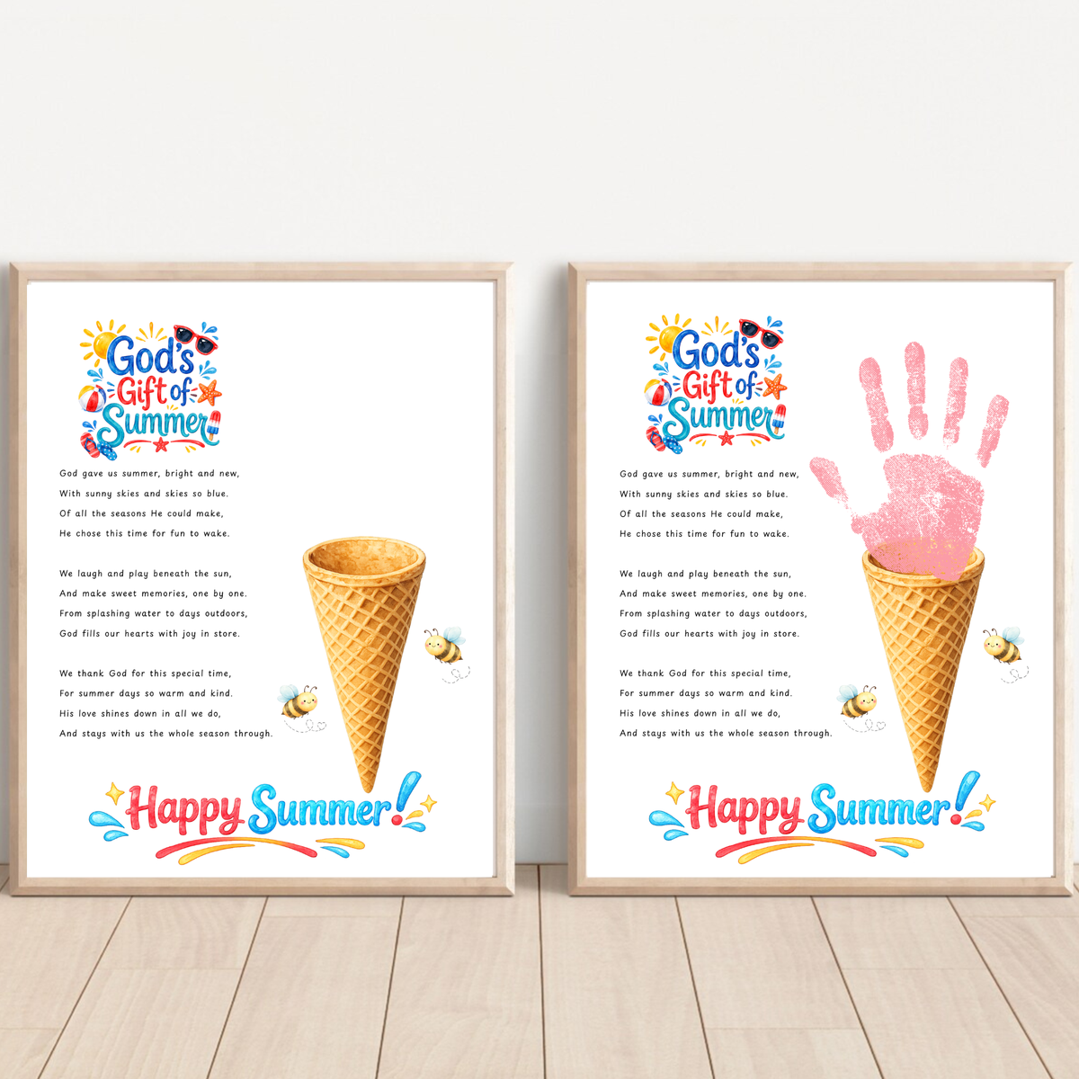 Christian Ice Cream Cone Handprint Craft Printable | God's Gift of Summer Keepsake Activity for Kids | Faith-Based Summer Craft