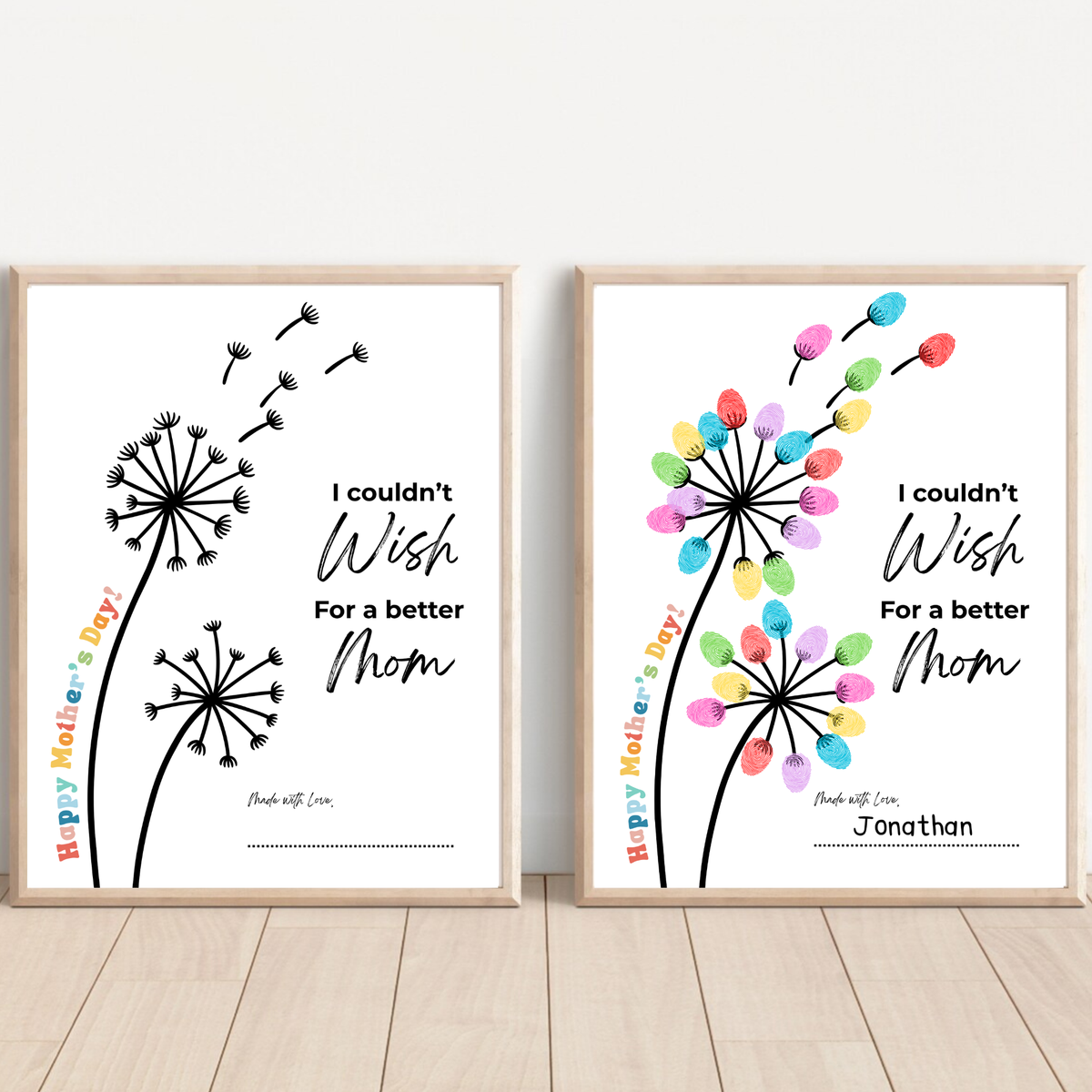 Mother’s Day Fingerprint Craft Printable | I Couldn’t Wish for a Better Mom Keepsake | Preschool DIY Mom Gift | Dandelion Fingerprint Art PDF