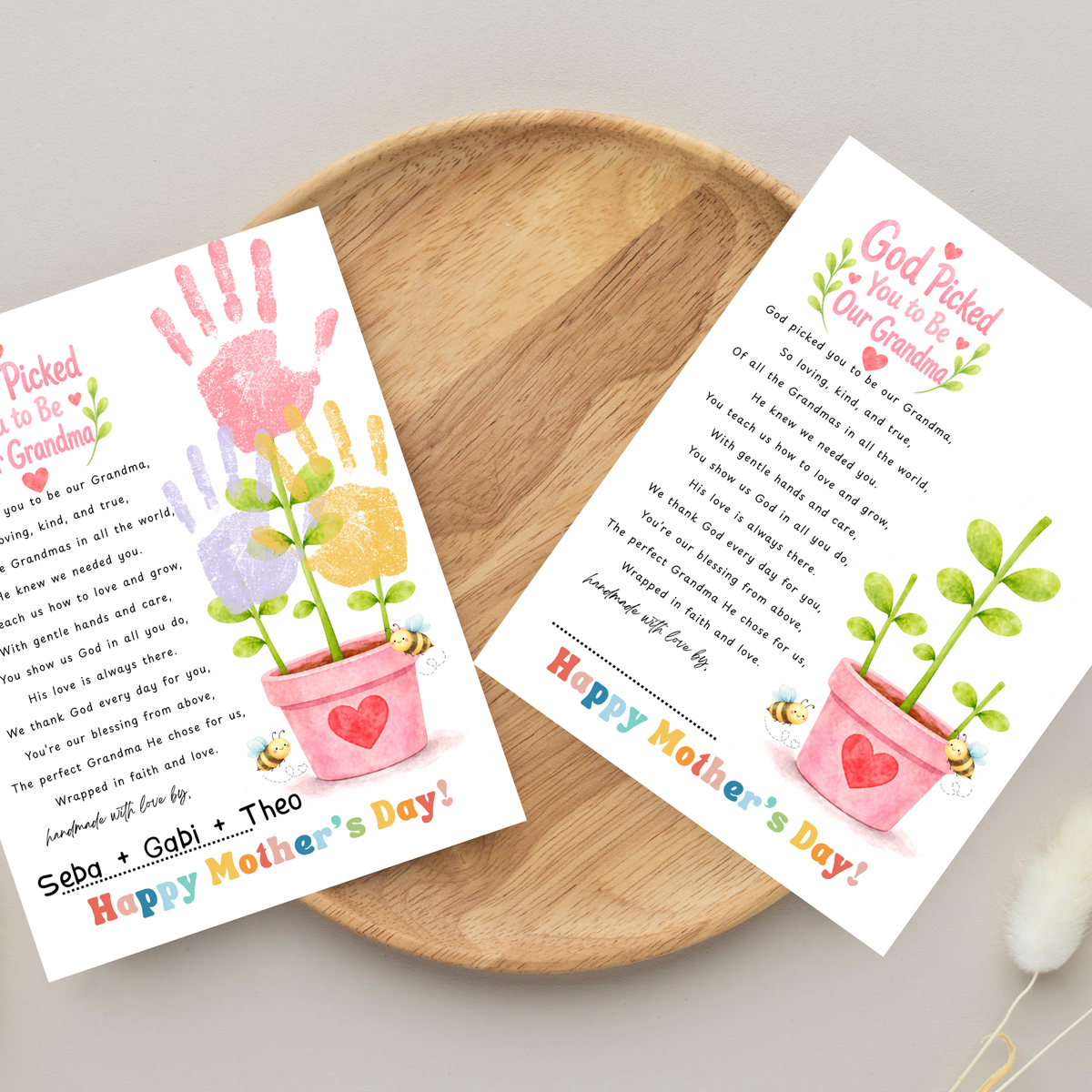 God Picked You to Be Our Grandma Handprint Craft Printable | Christian Mother’s Day Gift for Grandma | Flower Keepsake from Grandkids | Faith Based Grandma Gift
