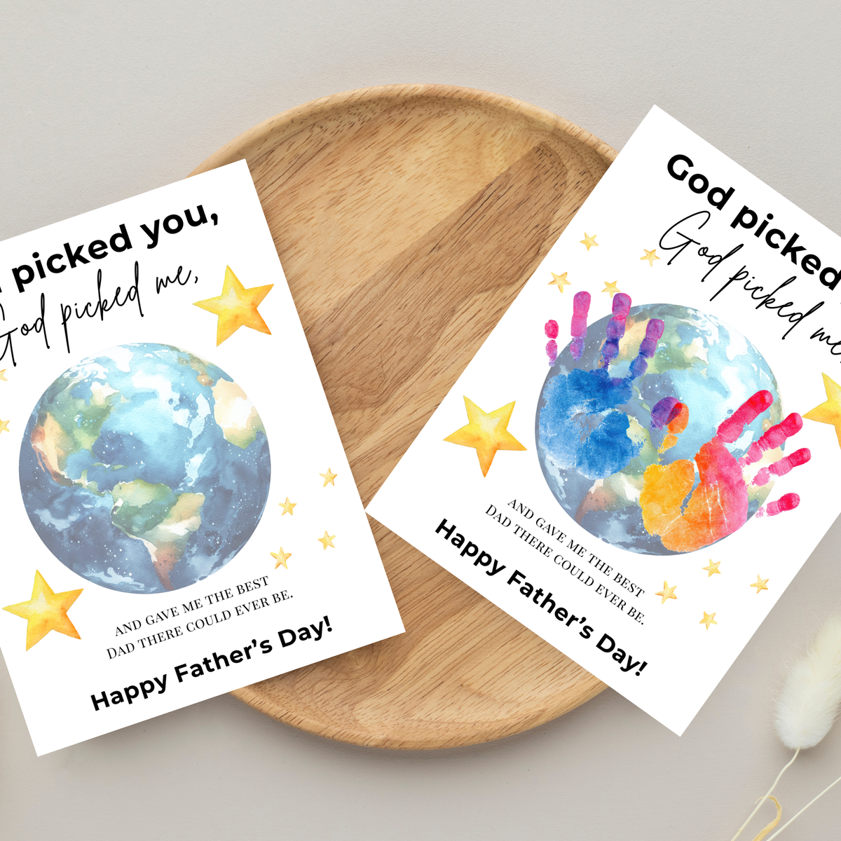 Christian Father’s Day Globe Handprint Craft Printable | God Picked You Dad Keepsake | Kids Handprint Art Gift | Preschool DIY PDF