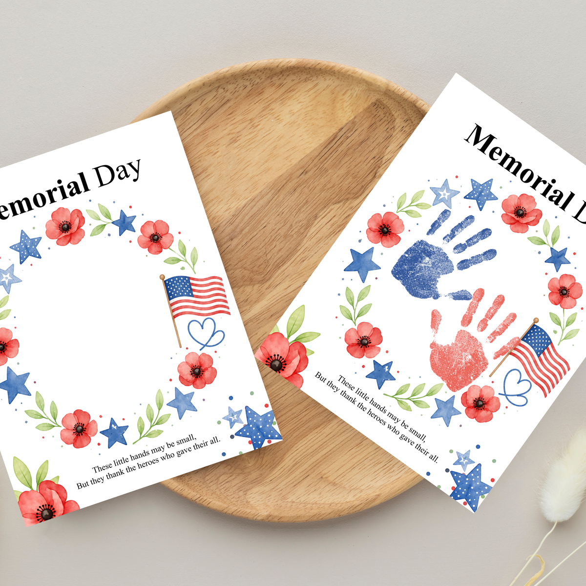Memorial Day Handprint Wreath Craft Printable | Patriotic Keepsake Art for Kids | Red White Blue Handprint Activity | Preschool Classroom PDF