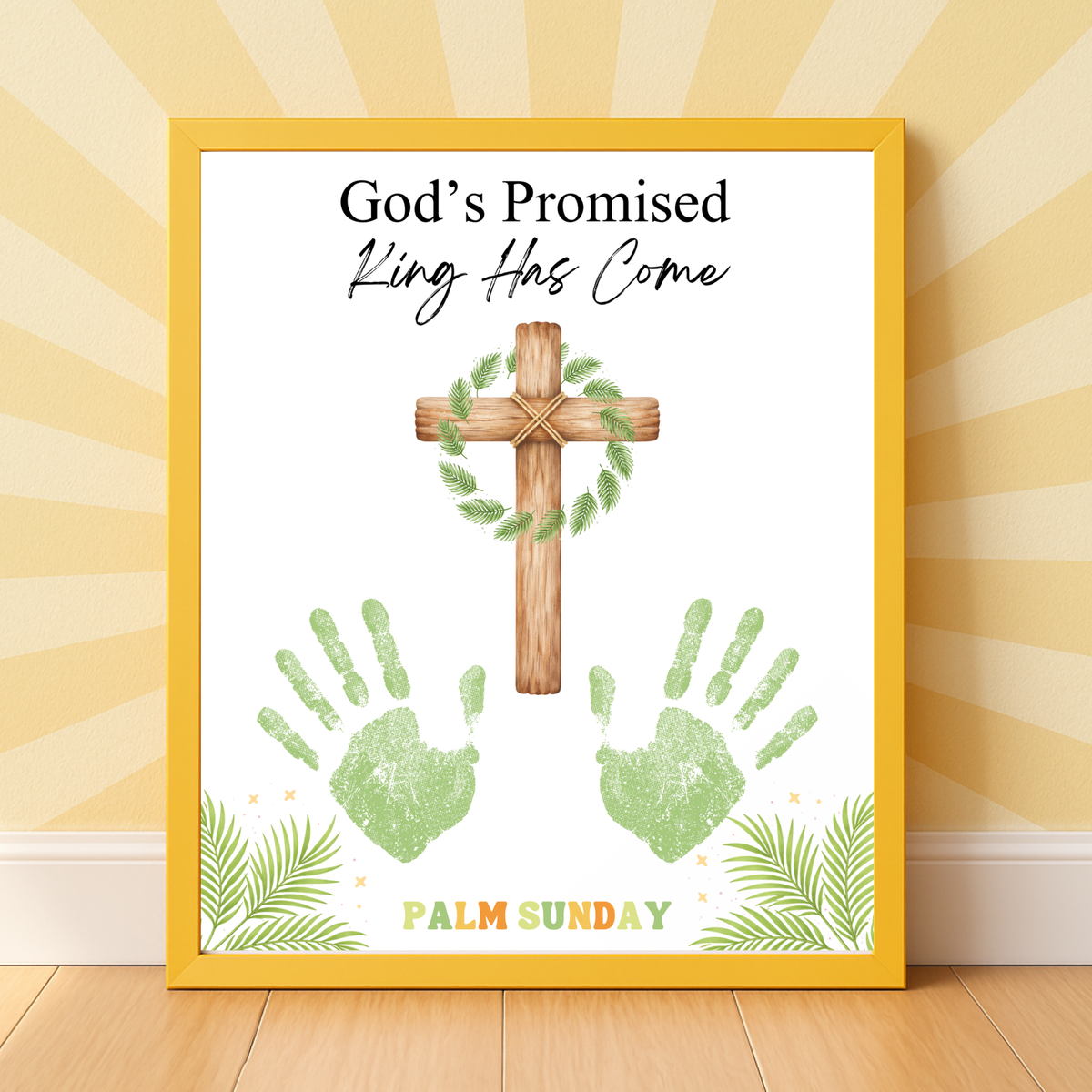 Palm Sunday Handprint Cross Craft Printable | “God’s Promised King Has Come” Christian Kids Activity | Easter Faith Keepsake PDF