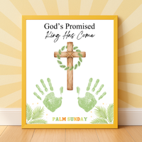 Palm Sunday Handprint Cross Craft Printable | “God’s Promised King Has Come” Christian Kids Activity | Easter Faith Keepsake PDF