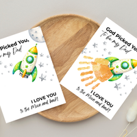 God Picked You to Be My Dad Rocket Handprint Craft Printable, Father’s Day Space Keepsake Gift from Kids