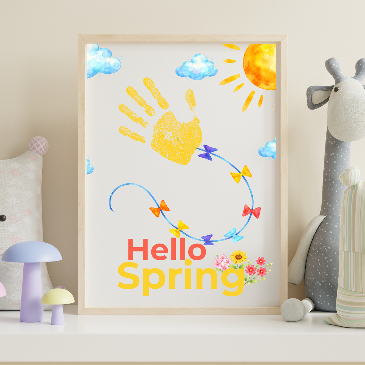 Hello Spring Handprint Kite Craft Printable with Kite | Spring Preschool Activity | Kids Seasonal Art Project | Classroom Spring Keepsake PDF