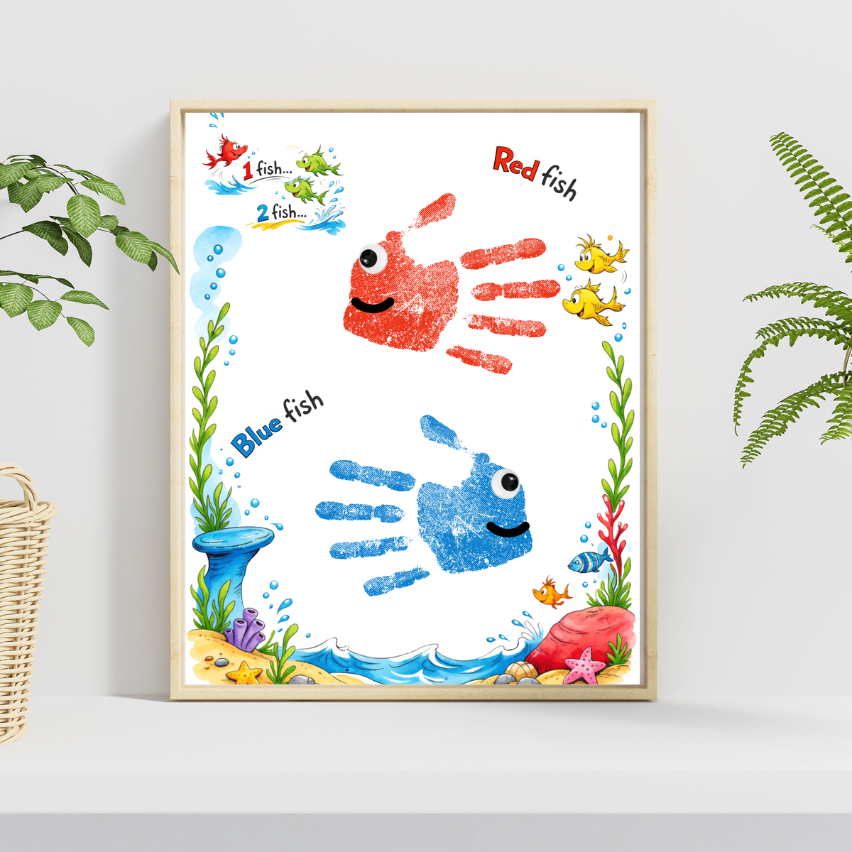 Red Fish Blue Fish Handprint Craft Printable | Kids Literacy Art Activity | Color Learning Classroom Keepsake PDF