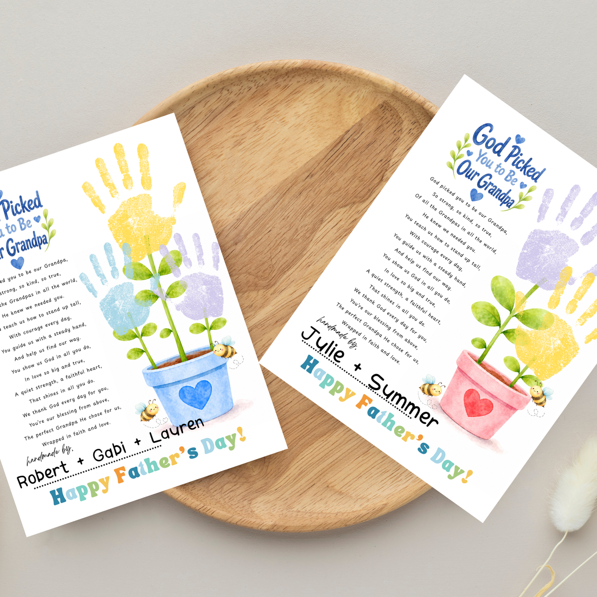 God Picked You to Be Our Grandpa Handprint Craft Printable | Christian Father’s Day Gift for Grandpa | Handprint Flower Keepsake from Grandkids