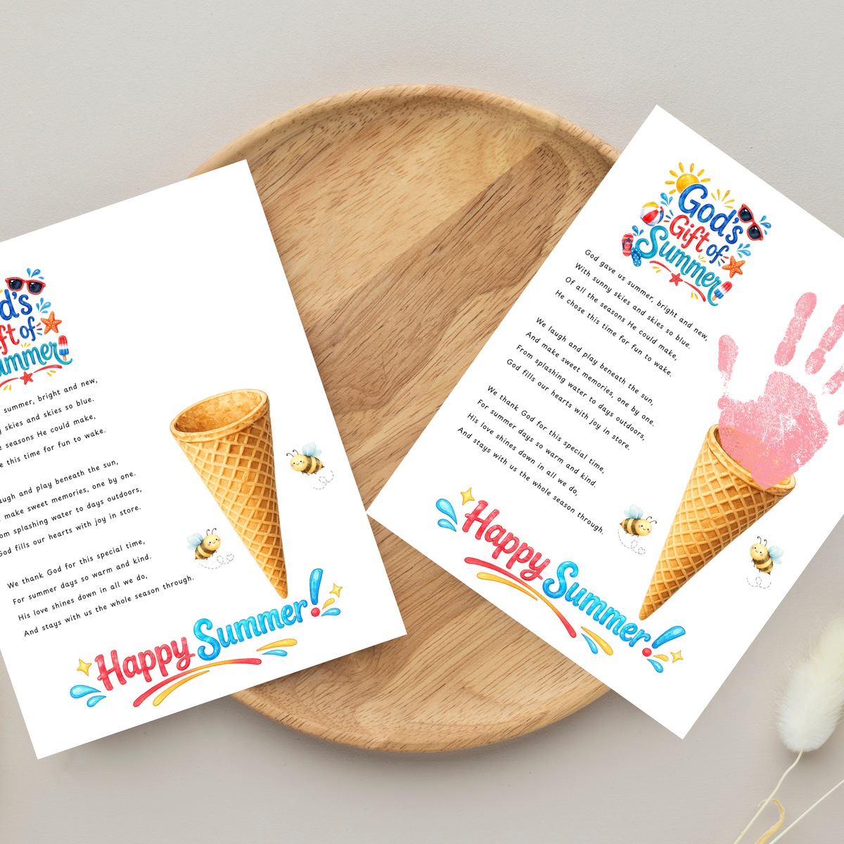 Christian Ice Cream Cone Handprint Craft Printable | God's Gift of Summer Keepsake Activity for Kids | Faith-Based Summer Craft