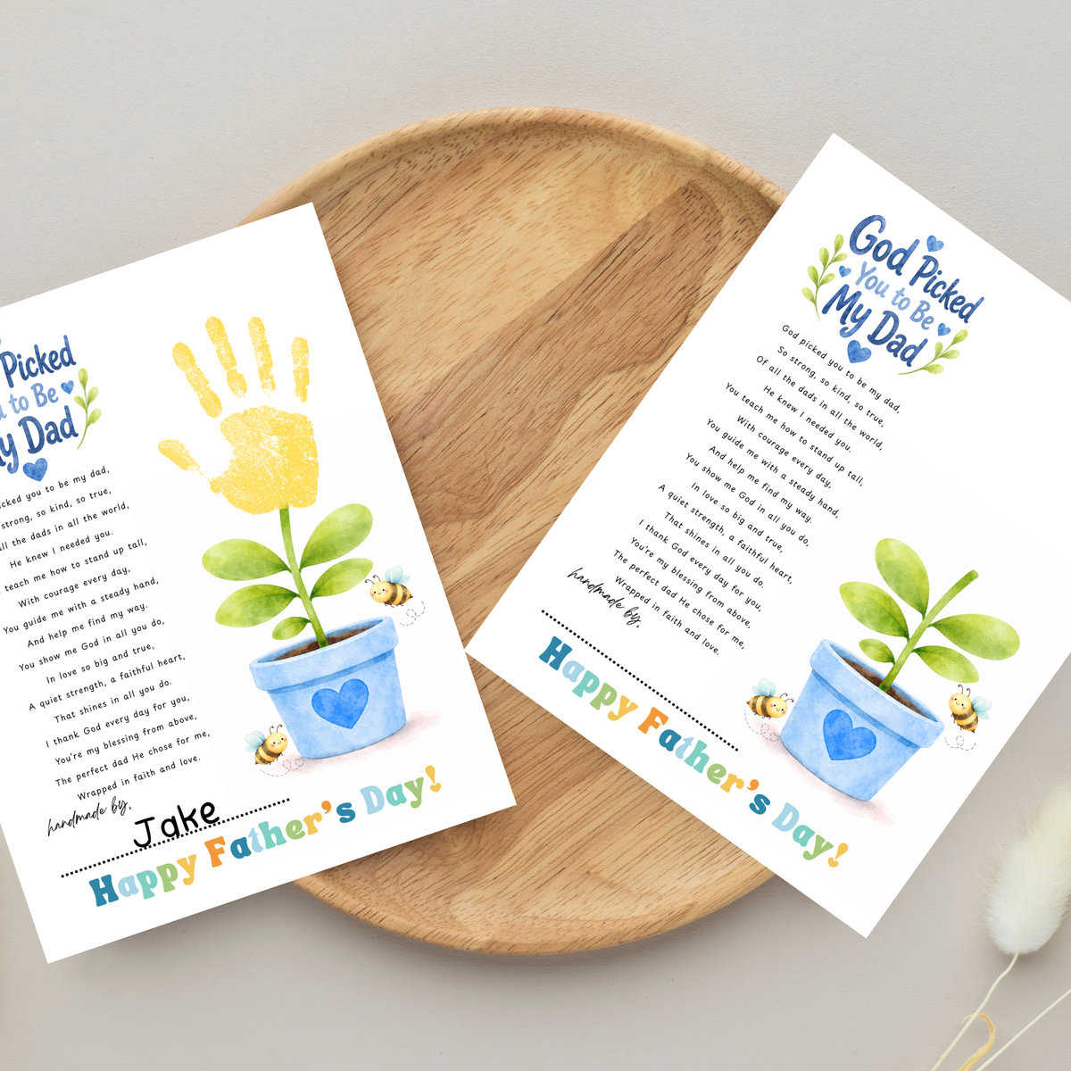 Christian Father’s Day Handprint Craft Printable | God Picked You to Be My Dad | Faith-Based Dad Keepsake Gift from Kids | Preschool DIY Handprint Art PDF