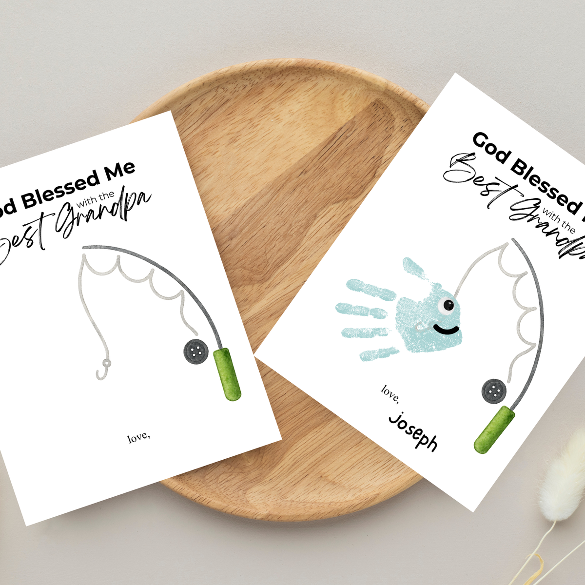 Christian Grandpa Handprint Craft Printable | God Blessed Me with the Best Grandpa Gift | Father’s Day or Birthday Keepsake | Fishing DIY