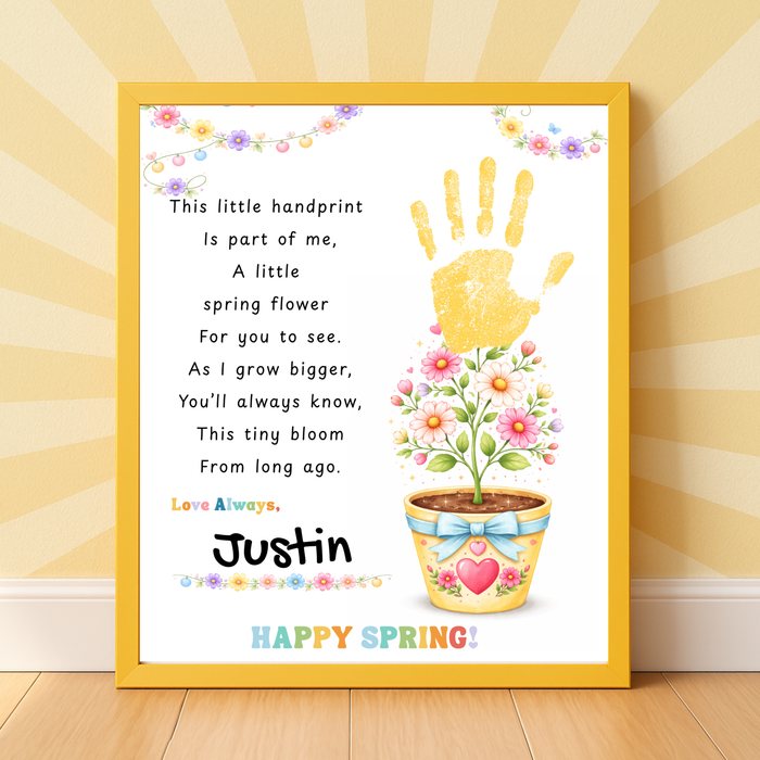 Spring Handprint Flower Craft Printable | Personalized Keepsake Poem Activity | Preschool Spring Art Gift | Kids Flower Pot Handprint PDF