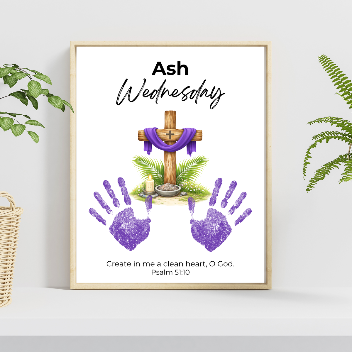 Ash Wednesday Handprint Craft Printable | Christian Lent Keepsake Art | Psalm 51:10 Faith-Based Kids Activity PDF