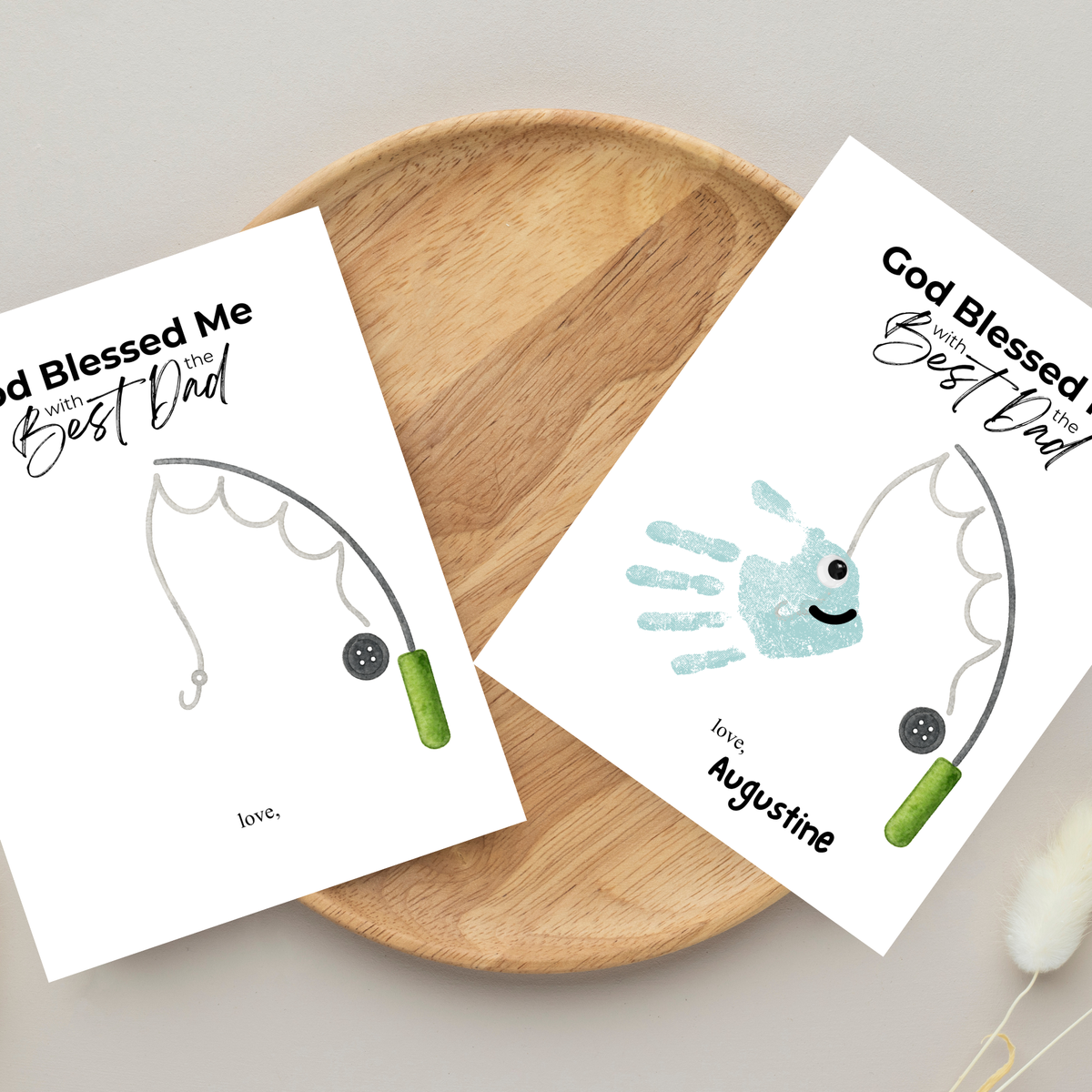 Christian Father’s Day Handprint Craft | God Blessed Me with the Best Dad Printable | Dad Birthday Gift from Kids | Fishing Keepsake DIY