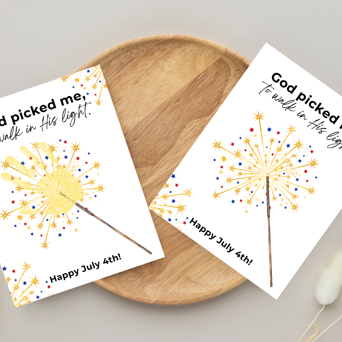 God Picked Me to Walk in His Light Handprint Craft Printable | Christian 4th of July Keepsake | Faith-Based Independence Day Activity