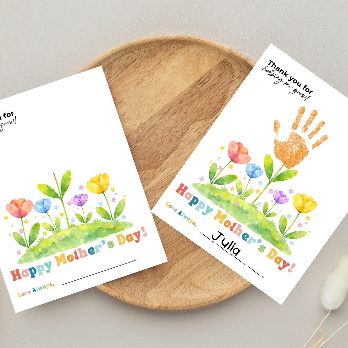Mother’s Day Handprint Flower Craft Printable | Thank You for Helping Me Grow Keepsake | Preschool DIY Mom Gift | Floral Mother’s Day PDF