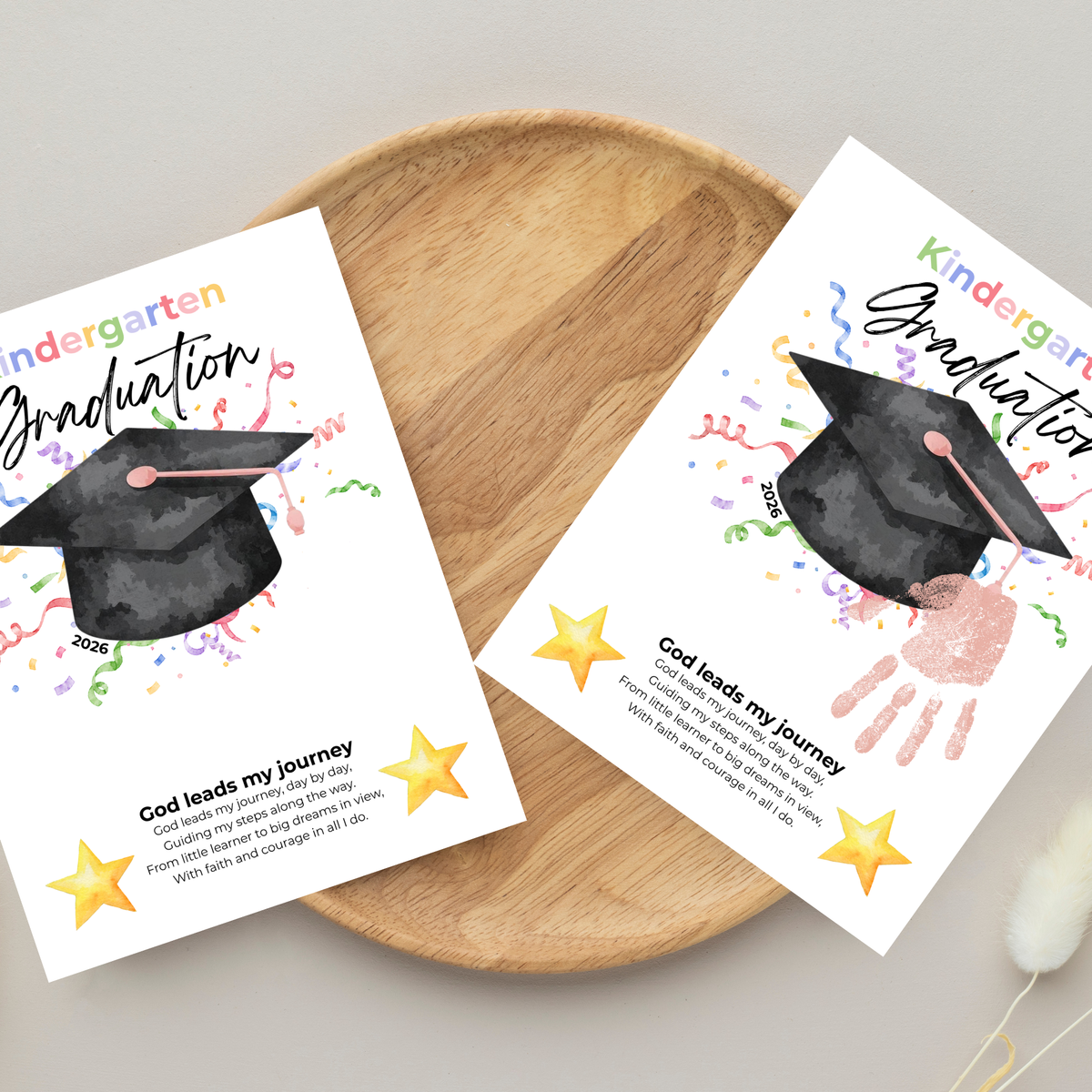 Christian Kindergarten Graduation Handprint Craft Printable | Graduation Keepsake | God Leads My Journey Kinder Graduation Art | End of Year DIY PDF