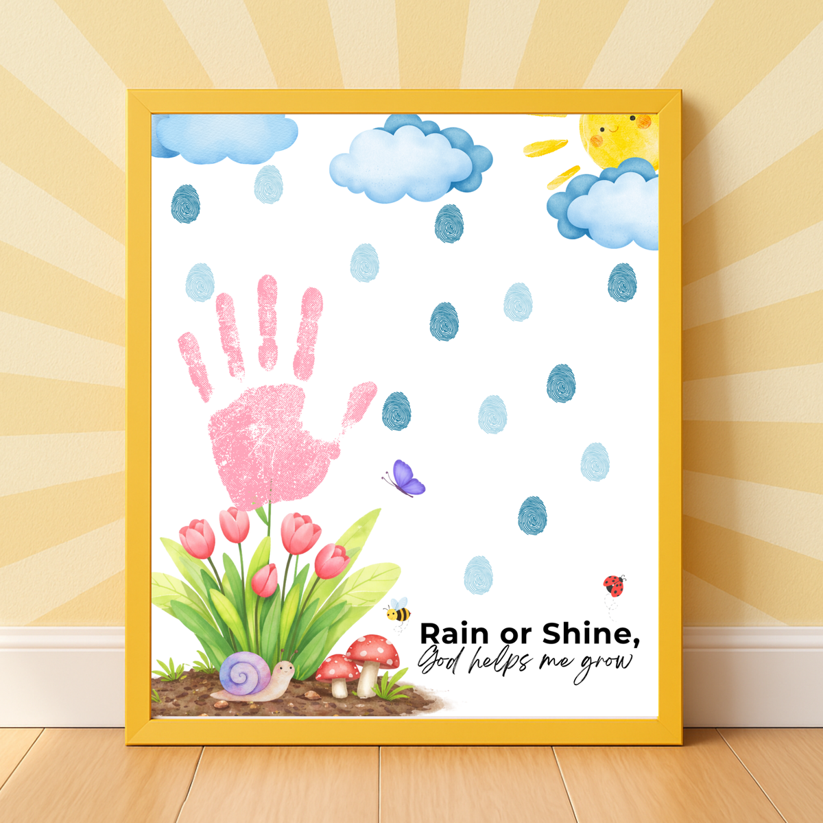 Rain or Shine Handprint Craft Printable | “God Helps Me Grow” Spring Faith-Based Activity | Preschool Christian Keepsake Art PDF