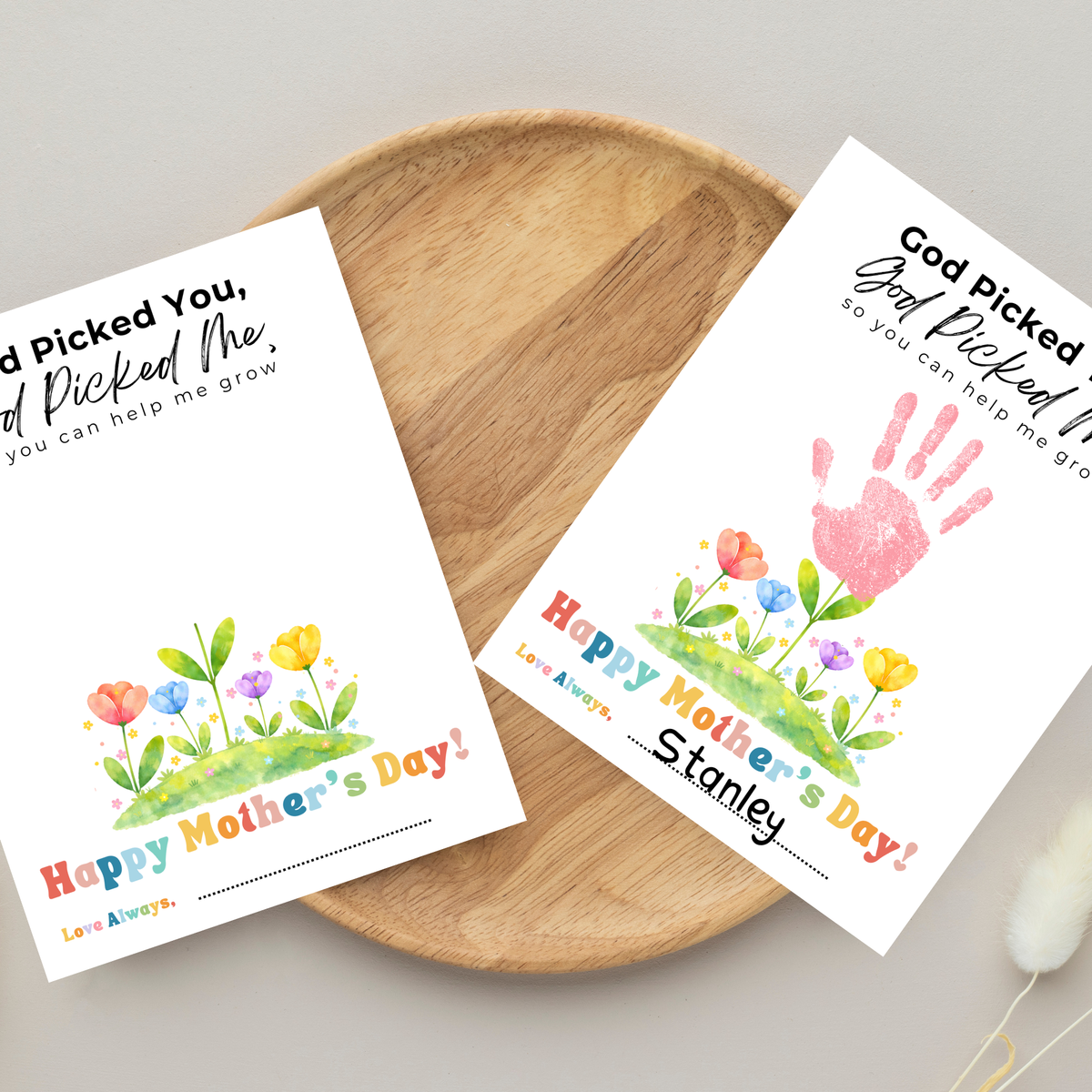 God Picked You God Picked Me Handprint Craft Printable | Christian Mother’s Day Keepsake | Thank You for Helping Me Grow Mom Gift | Kids Faith-Based PDF