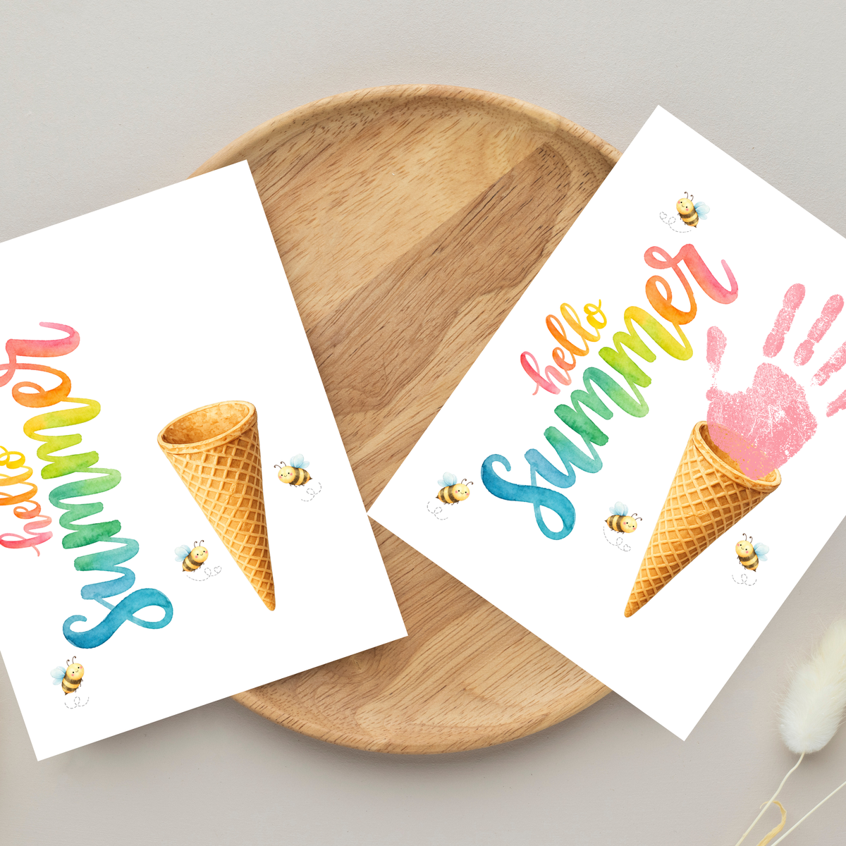 Hello Summer Ice Cream Cone Handprint Craft Printable | Summer Keepsake Activity for Kids | Preschool, Daycare & Kindergarten Summer Art
