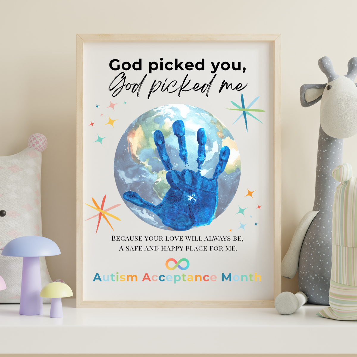 Autism Acceptance Month Handprint Craft Printable | “God Picked You, God Picked Me” Faith-Based Inclusion Activity | Christian Kids Art PDF