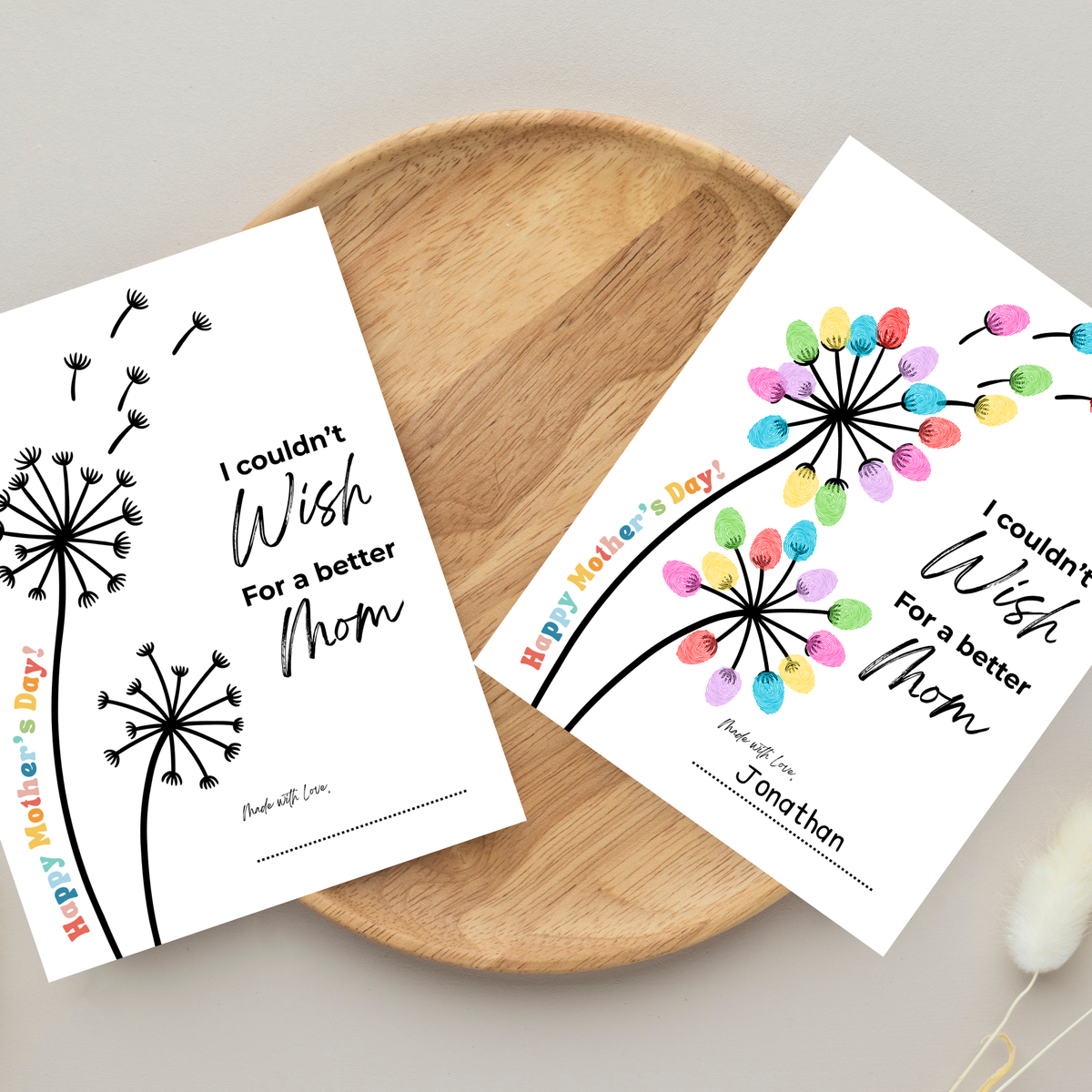 Mother’s Day Fingerprint Craft Printable | I Couldn’t Wish for a Better Mom Keepsake | Preschool DIY Mom Gift | Dandelion Fingerprint Art PDF