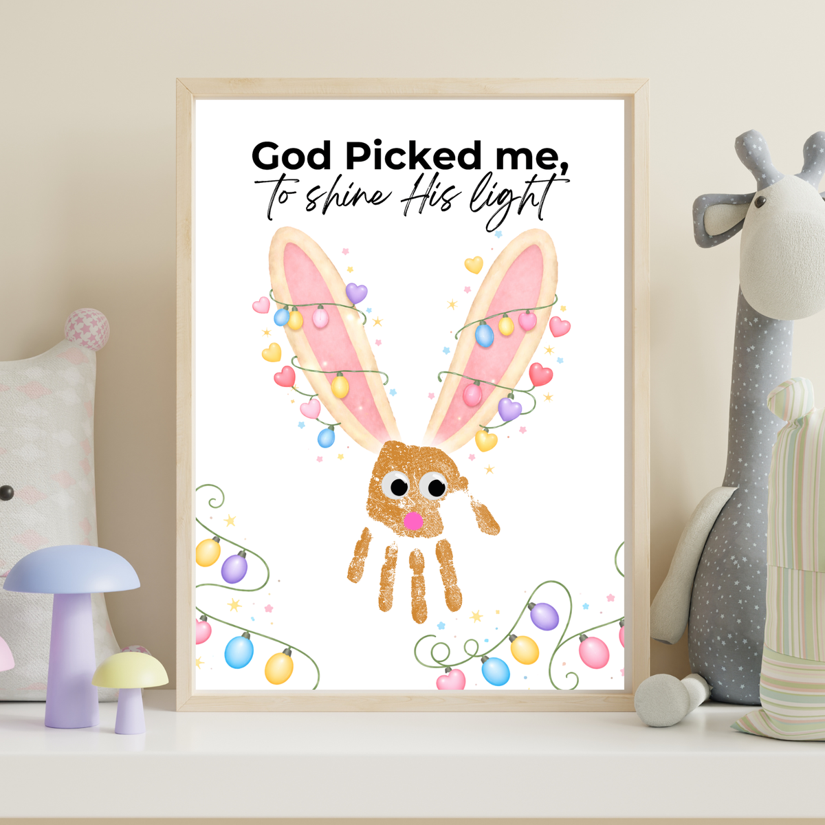Christian Easter Handprint Craft Printable | “God Picked Me to Shine His Light” Bunny Keepsake | Faith-Based Kids Art Activity PDF