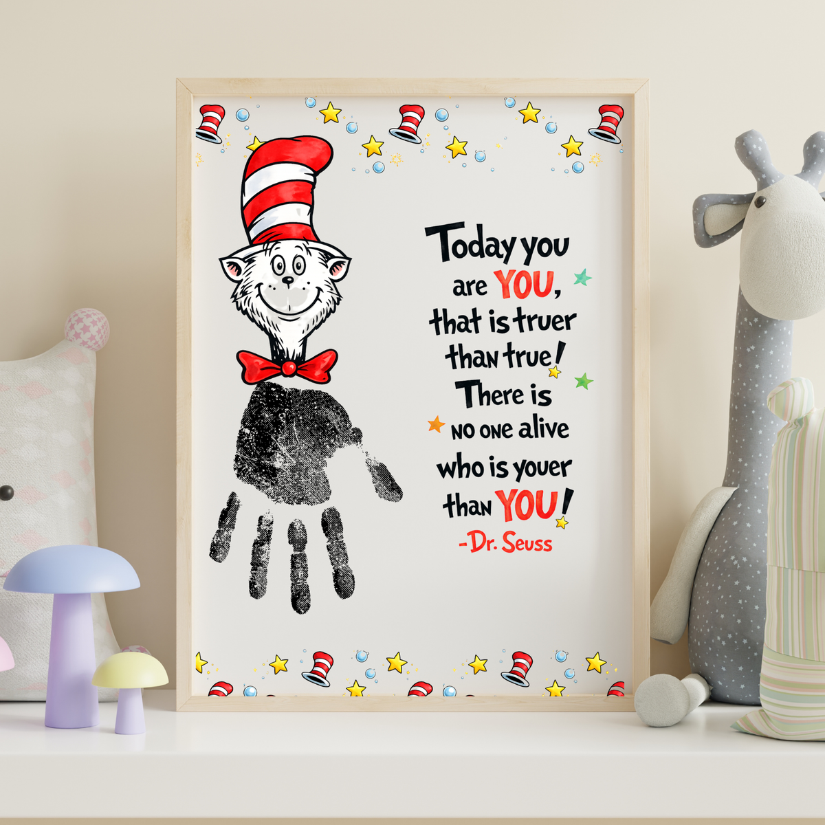 Today You Are YOU Printable | Dr. Seuss Inspired Handprint Art | Kids Classroom Quote Art | Reading Motivation Keepsake PDF