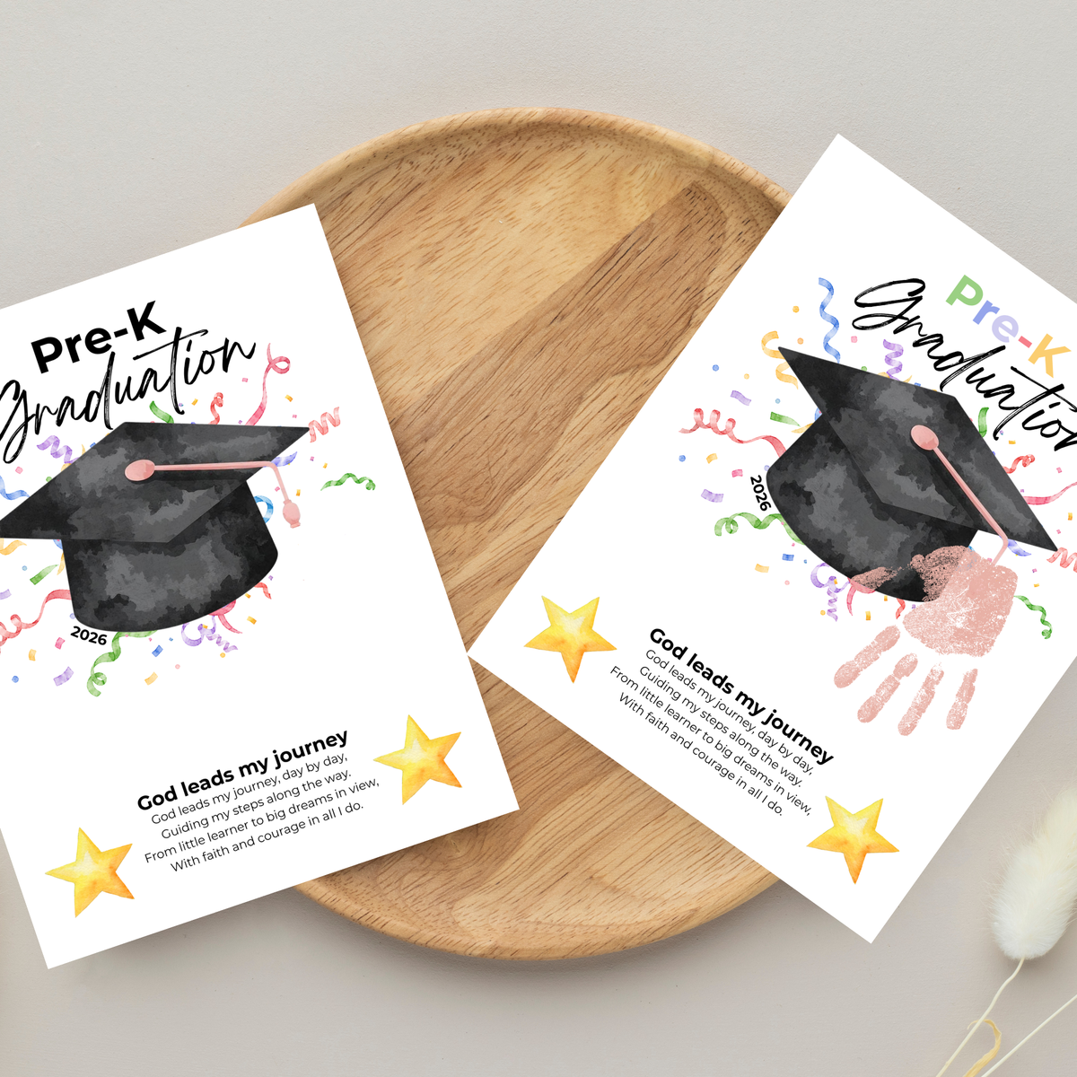Christian Pre-K Graduation Handprint Craft Printable | Graduation Keepsake | God Leads My Journey Preschool Graduation Art | End of Year DIY PDF